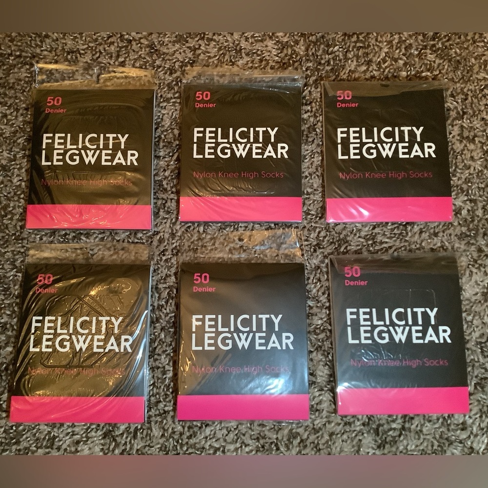 Lot of 6 -Felicity legwear 50 denier nylon knee highs, multiple colors, sz: 5-10